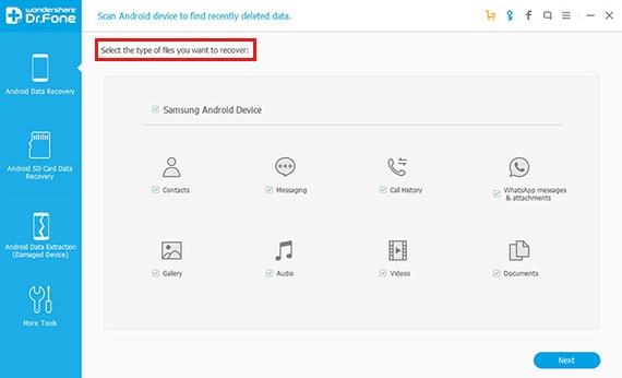 choose Android file type for recovery
