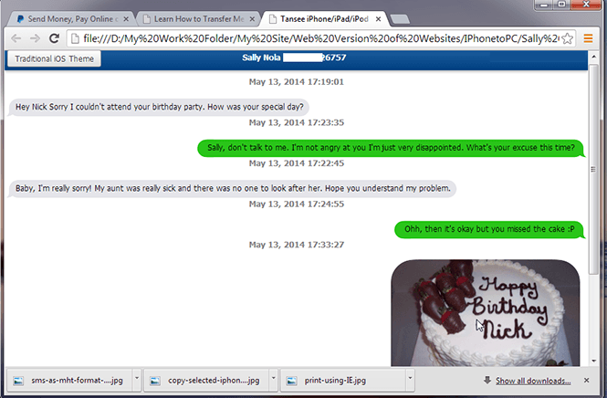 iphone text messages saved in html format