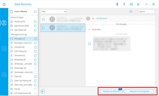 preview and recover text messages to your iPhone or computer